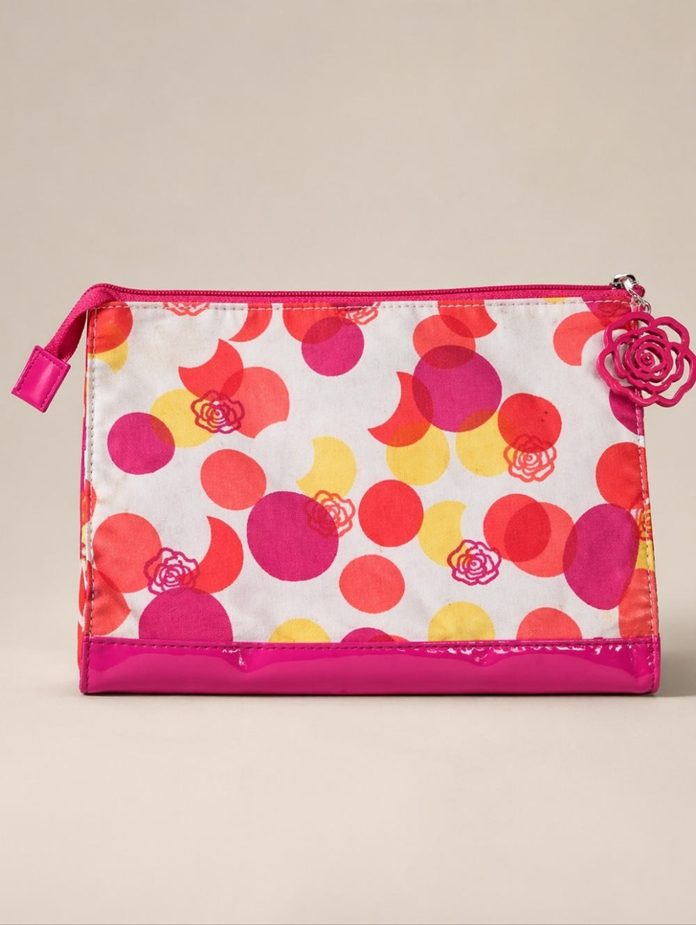 Lancôme Makeup Pouch Pink Yellow White Cosmetic Bag Travel Zip Floral